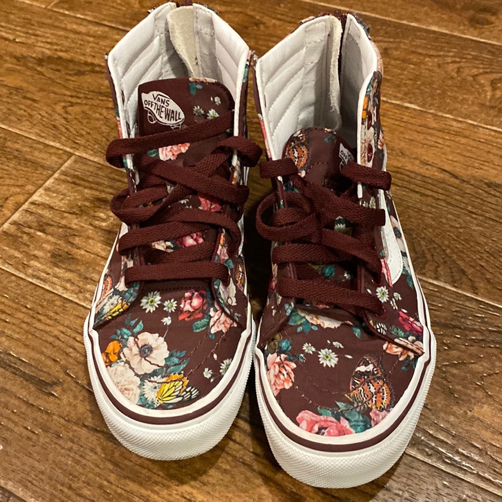 Burgandy & white Vans